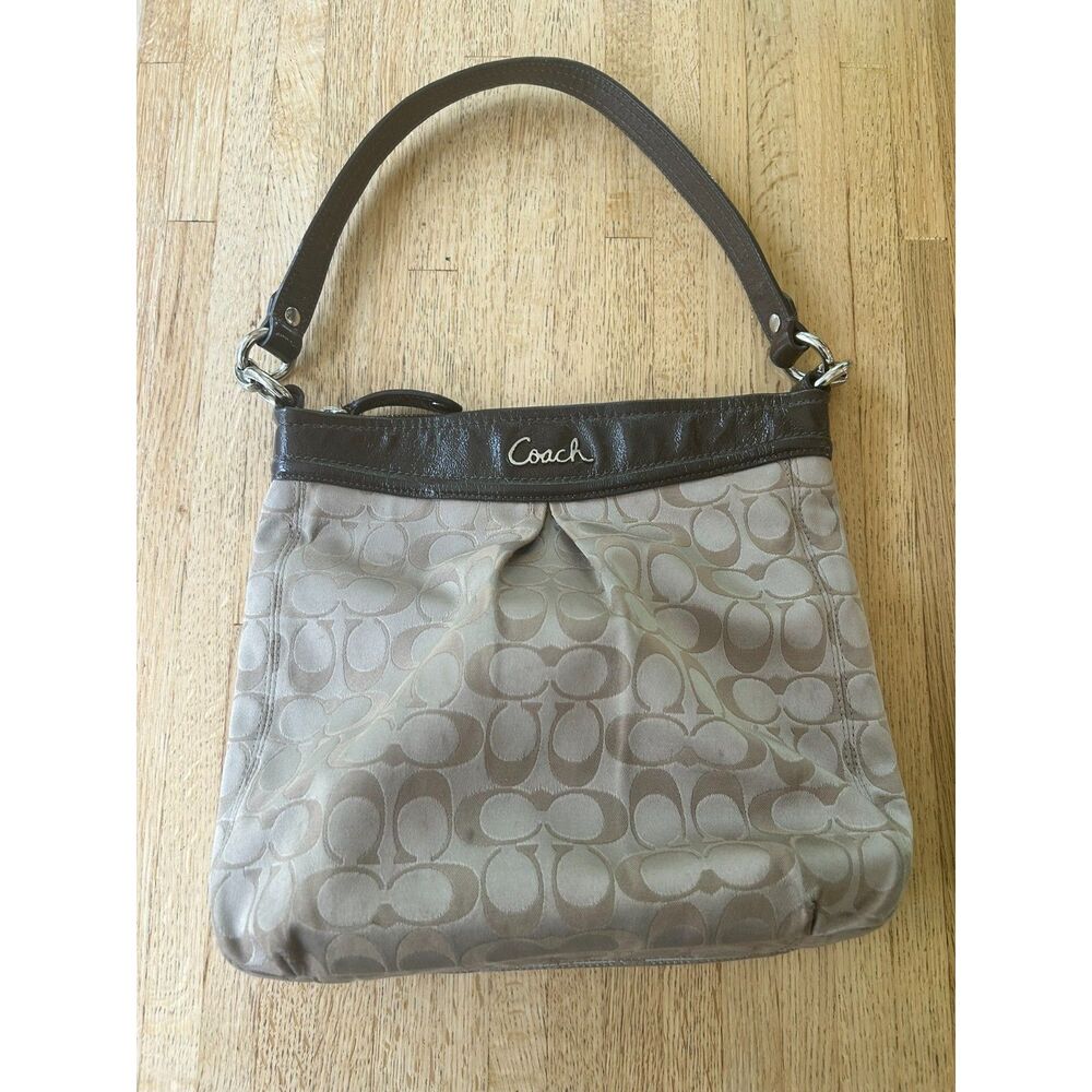Coach Ashley Signature hippie shoulder bag jacquard canvas brown leather trim